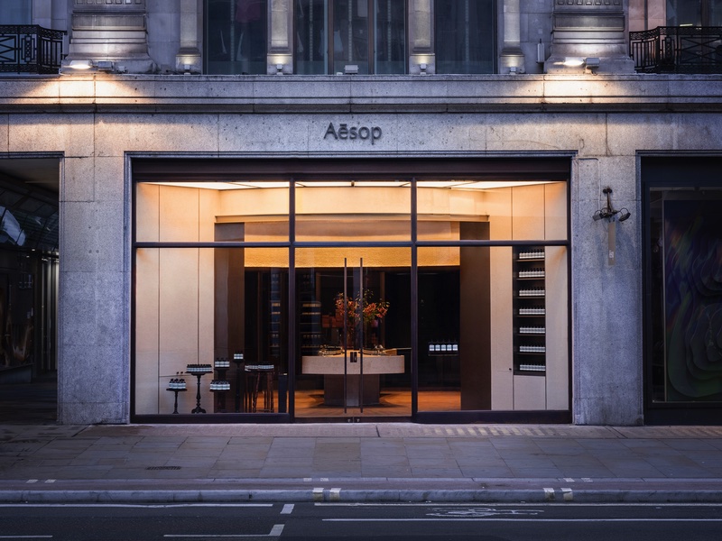 The exterior of Aesop's new Regent Street store, London