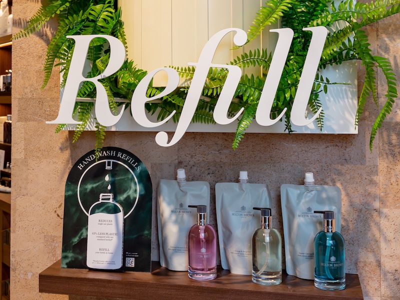 The brand's Refill stand is part of its eco mission