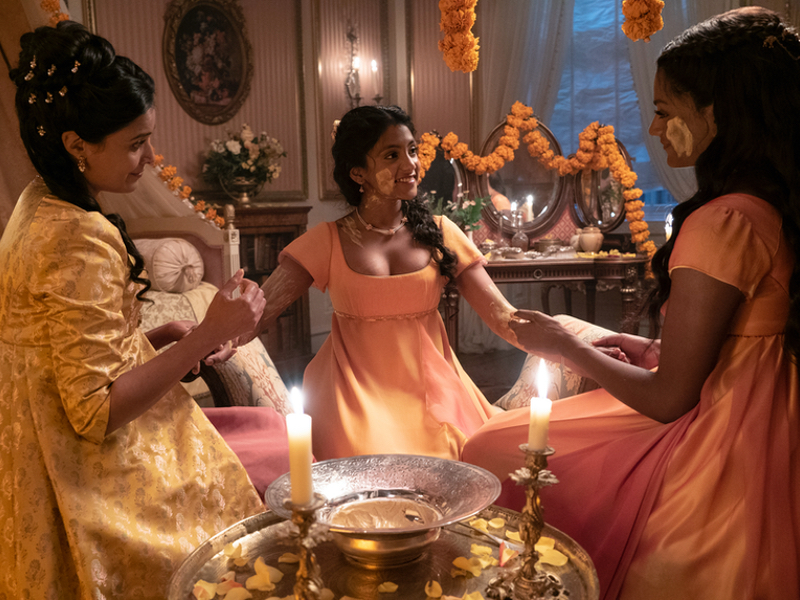 Indian beauty traditions are coming to mainstream media, such as Bridgerton (Image via Netflix) 