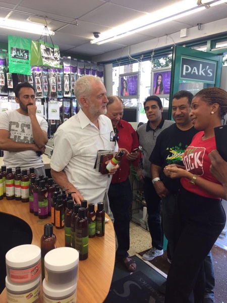 Jeremy Corbyn at the Pak's flagship store in London