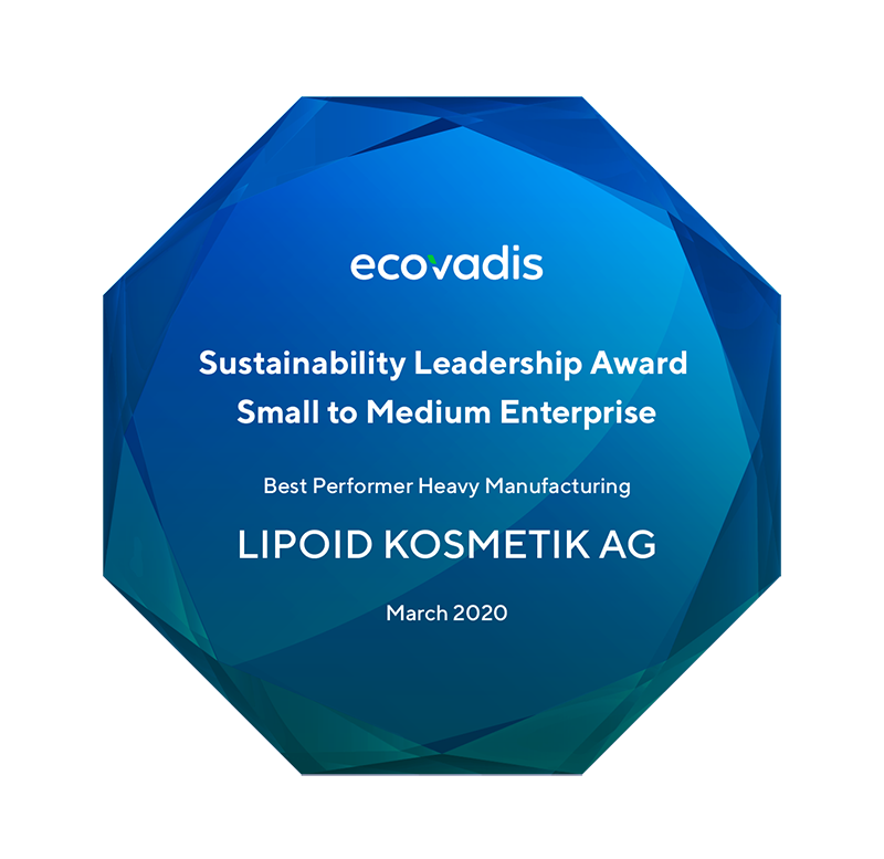 Lipoid Kosmetik AG honored with Best Performer Award for Sustainability Excellence by EcoVadis 
