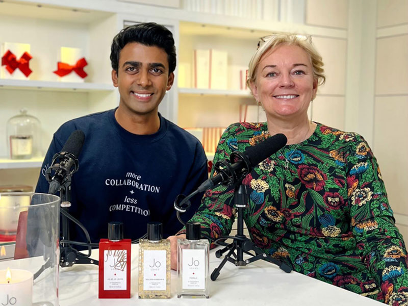 Fable & Mane's co-founder Akash Mehta was inspired by the help he received from other founders to launch the Founded Beauty podcast, pictured here with Jo Malone