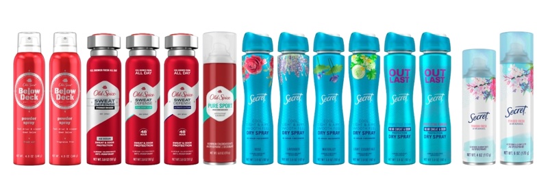 Eight skus from Old Spice and ten from Secret were removed from shelves in the US