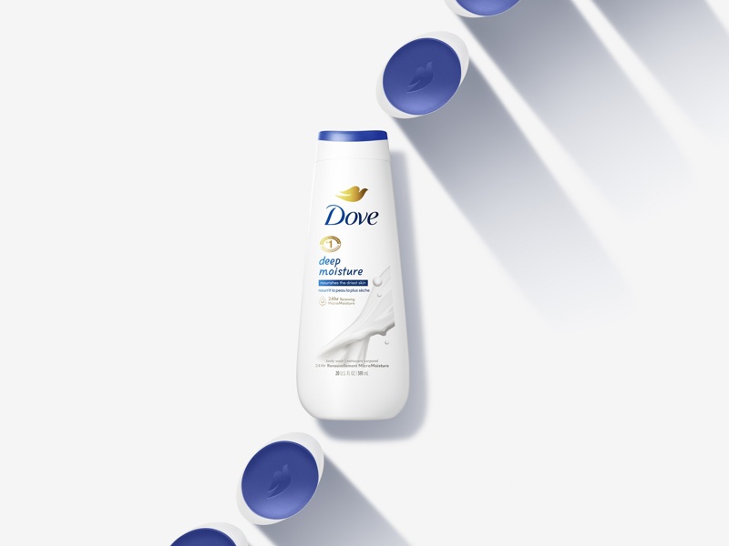 <i>Dove Body Wash featuring 24-hour Renewing MicroMoisture claims to visibly reduce dryness by 50% after each shower</i>