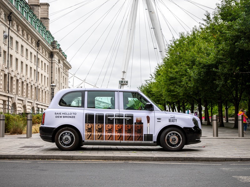 Saie x Cult Beauty branded taxis will appear across London, UK, this month