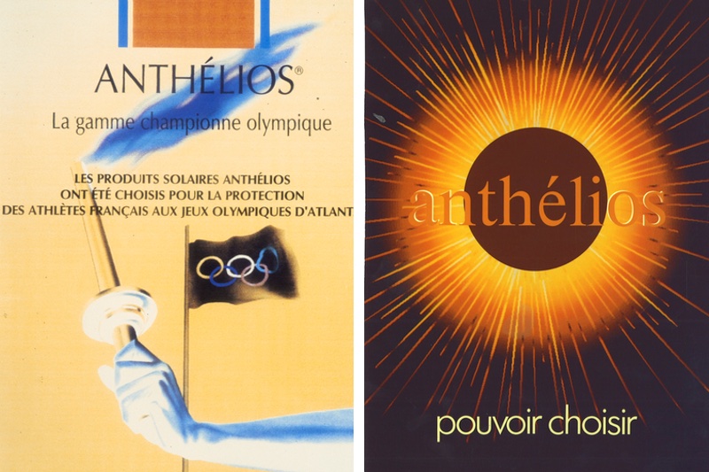 Vintage posters and packshots of La Roche-Posay's Anthelios SPF throughout the years