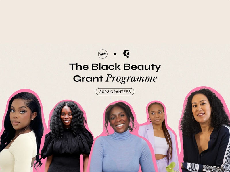 The business owners backed by Glossier’s grant are (left to right): Elizabeth Ola, Therese M’Boungoubaya, Nneka Flemming, Roshanne Dorsett and Ashleigh Alli