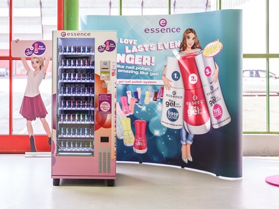 Beauty fans queue for essence's vending machine at Cosmoprof