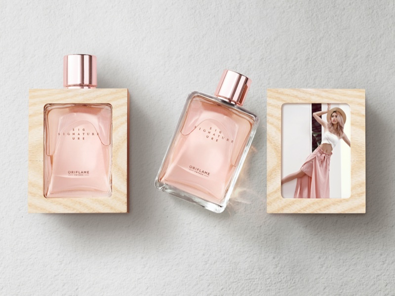 Butterfly Cannon designs fragrance-photo frame hybrid pack for Oriflame
