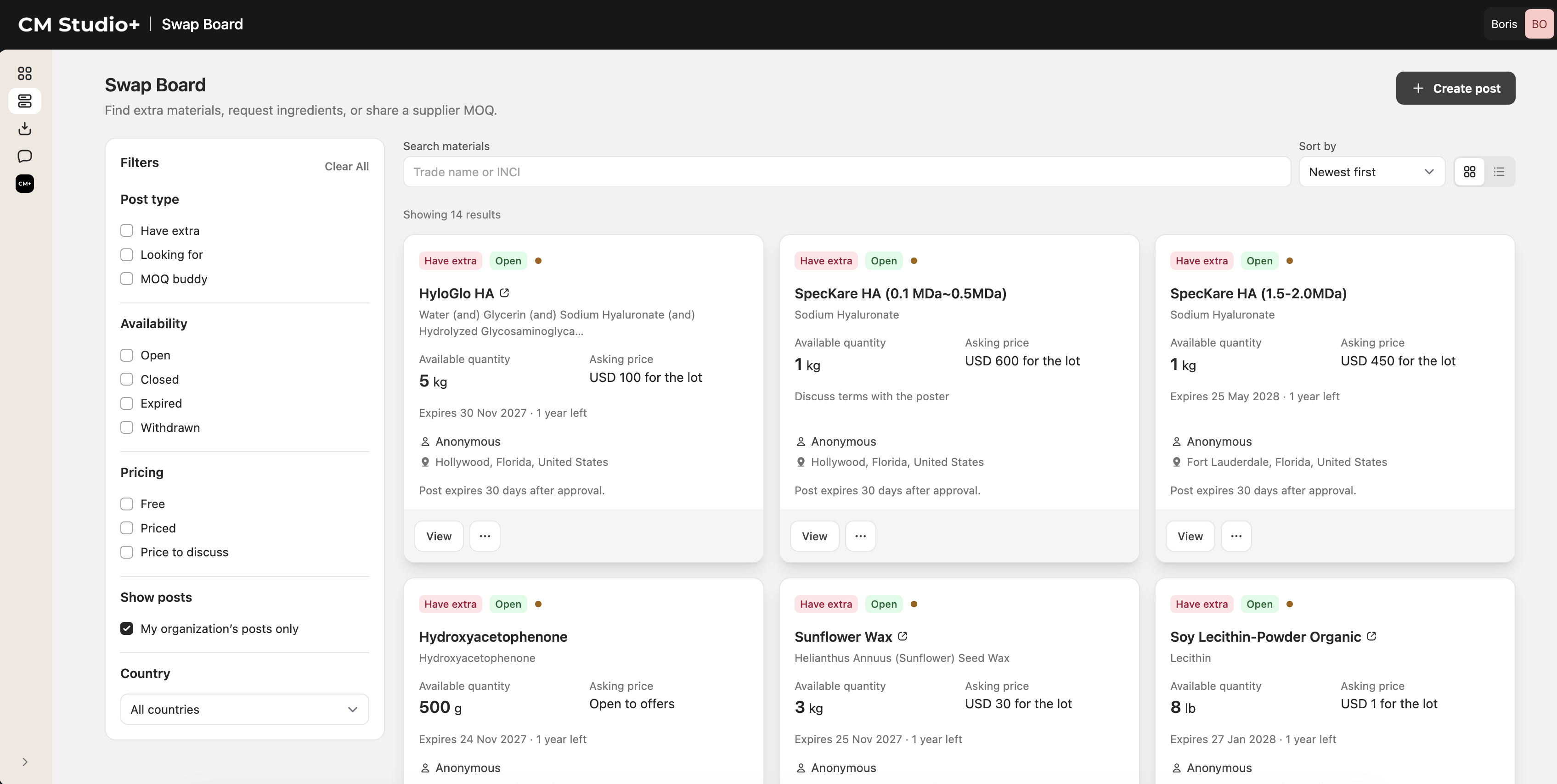CM Studio+ launches SwapBoard to help personal care companies put surplus ingredients to work