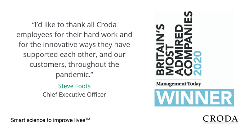 Croda voted Most Admired Company in the British Chemical Sector for the fourth year running