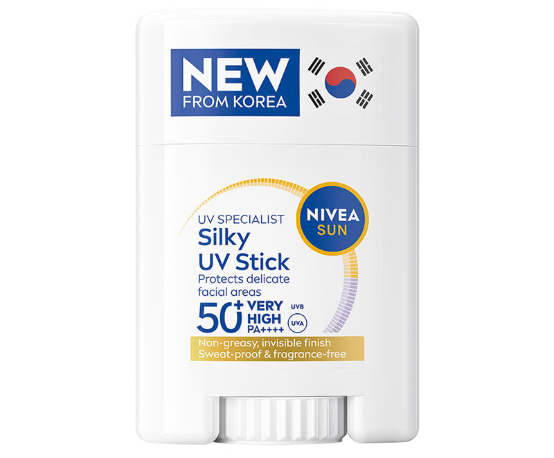 Nivea Sun’s Silky UV Stick SPF50+ packaging features a ‘New from Korea’ label