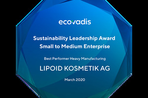 Lipoid Kosmetik AG honored with Best Performer Award for Sustainability Excellence by EcoVadis 

