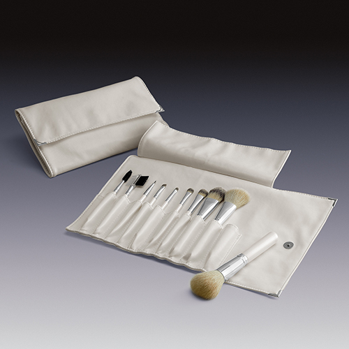 Qosmedix 10-Piece White Brush Set with Fold and Snap Case