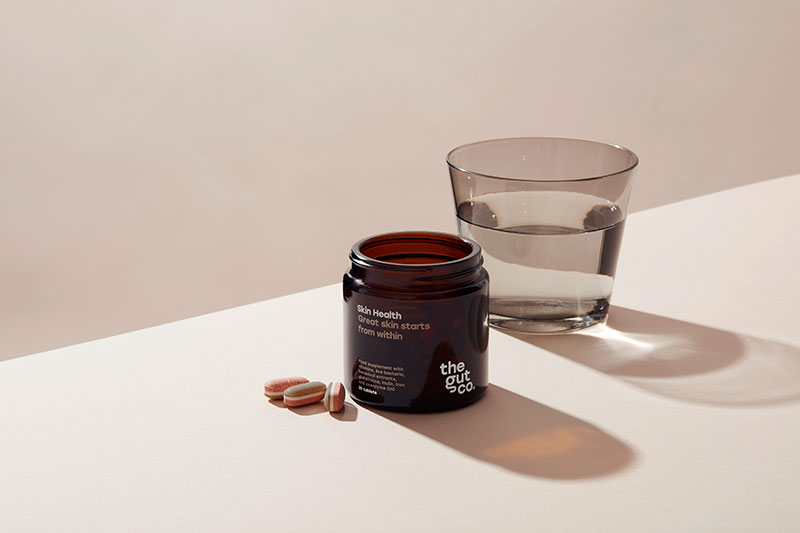 The Gut Co's Skin Health supplement contains probiotic Lactobacillus rhamnosus to optimise the gut-skin axis