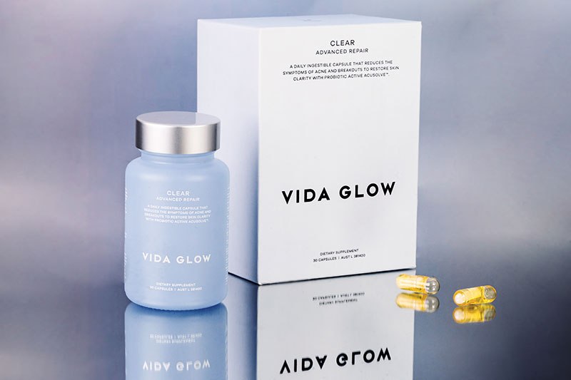 Vida Glow's Clear Advanced Repair uses 2-in-1 capsule technology to protect its hero probiotic, AcuSolve