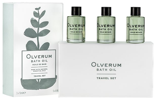 Travel light with Olverum bath oil travel set